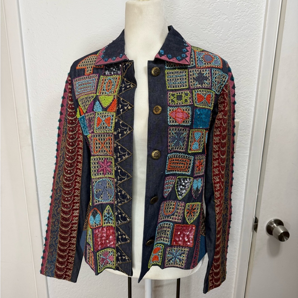 Artistic Patchwork Jean Jacket New~ Never Been Wo… - image 1